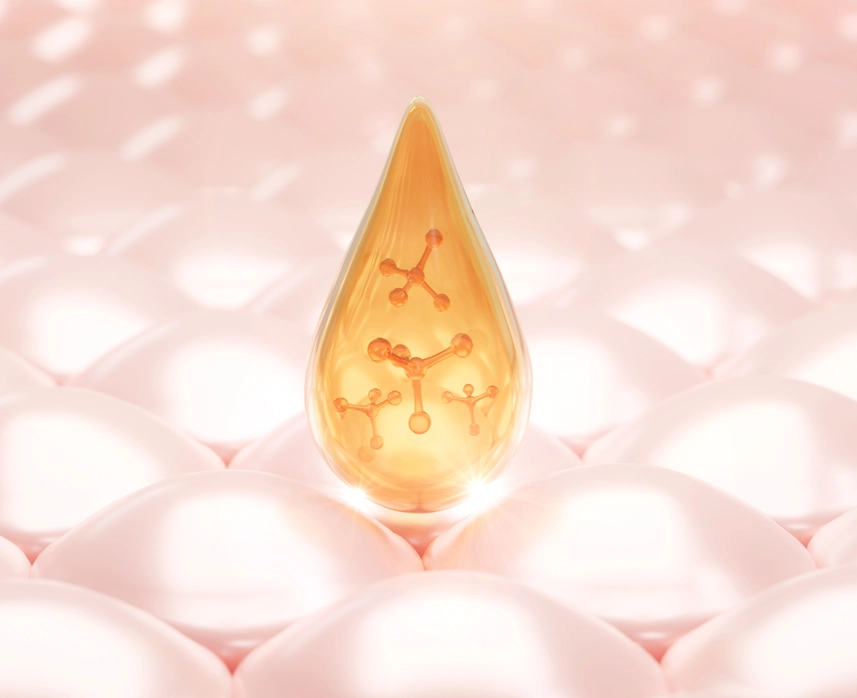 Gota de vitamina entrando na célula da pele